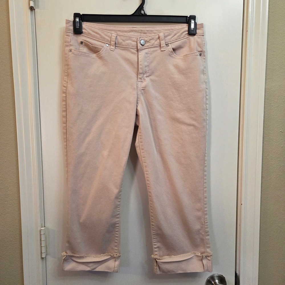 Jennifer Lopez Blush Pink Capri Jeans Raw Hem Stretch Denim Size 8